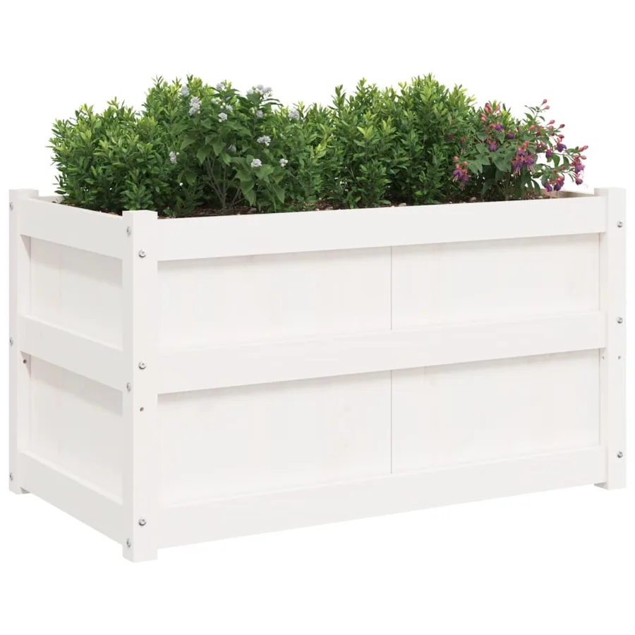 Jardinière blanc 90x50x50 cm bois de pin massif - 4