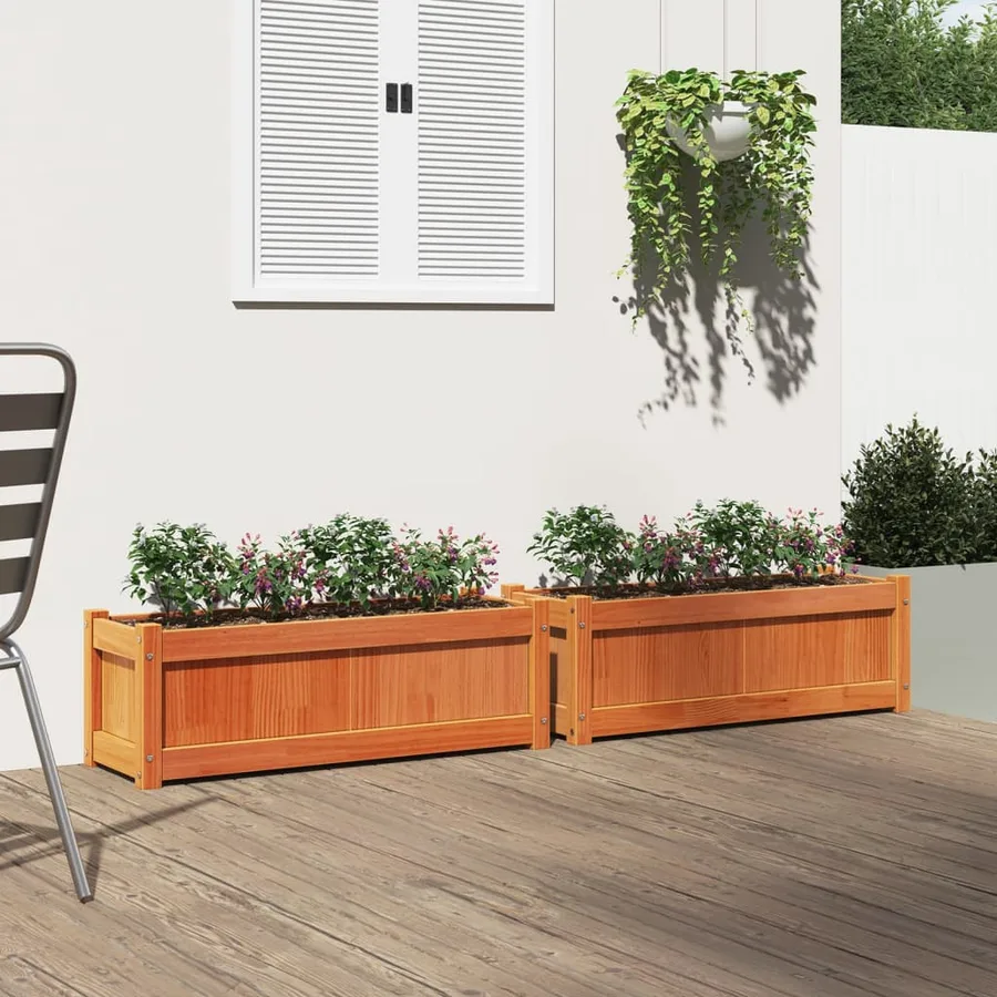Jardinières 2 pcs cire marron bois de pin massif - 3