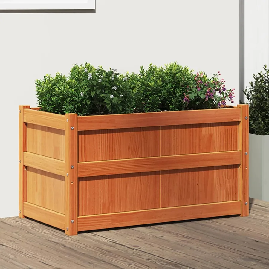 Jardinière cire marron 90x50x50 cm bois de pin massif