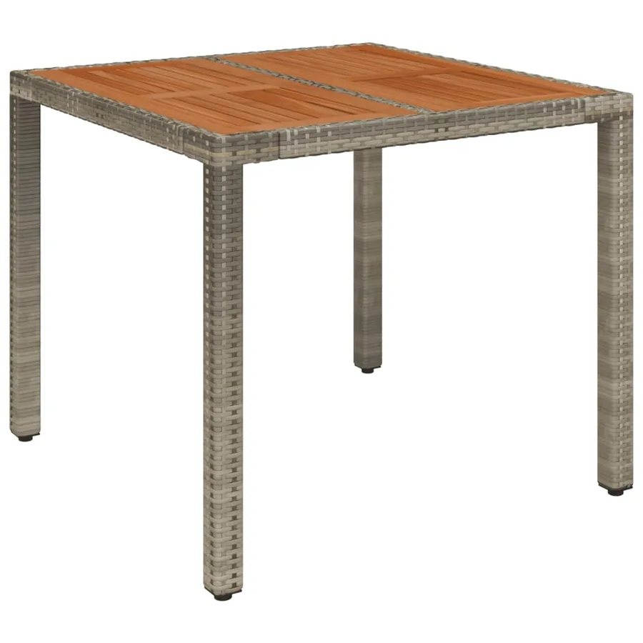 Table de jardin dessus en bois Gris 90x90x75 cm Résine tressée - 2