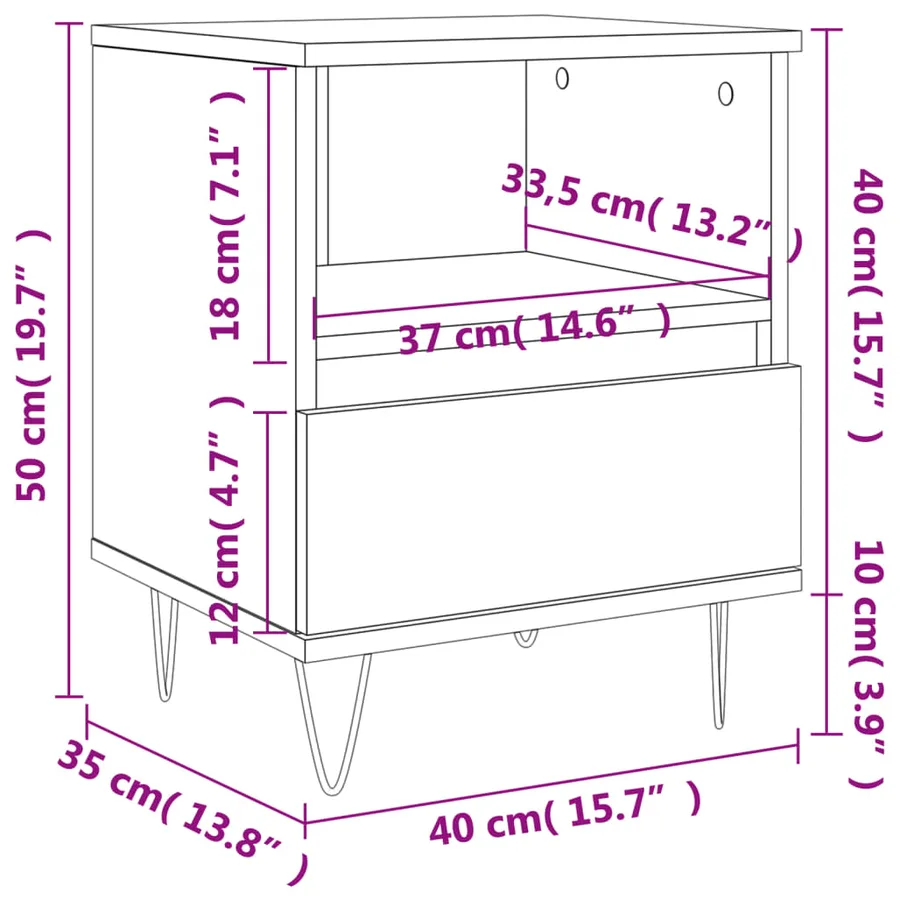 Table de chevet sonoma gris 40x35x50 cm bois d’ingénierie - 11