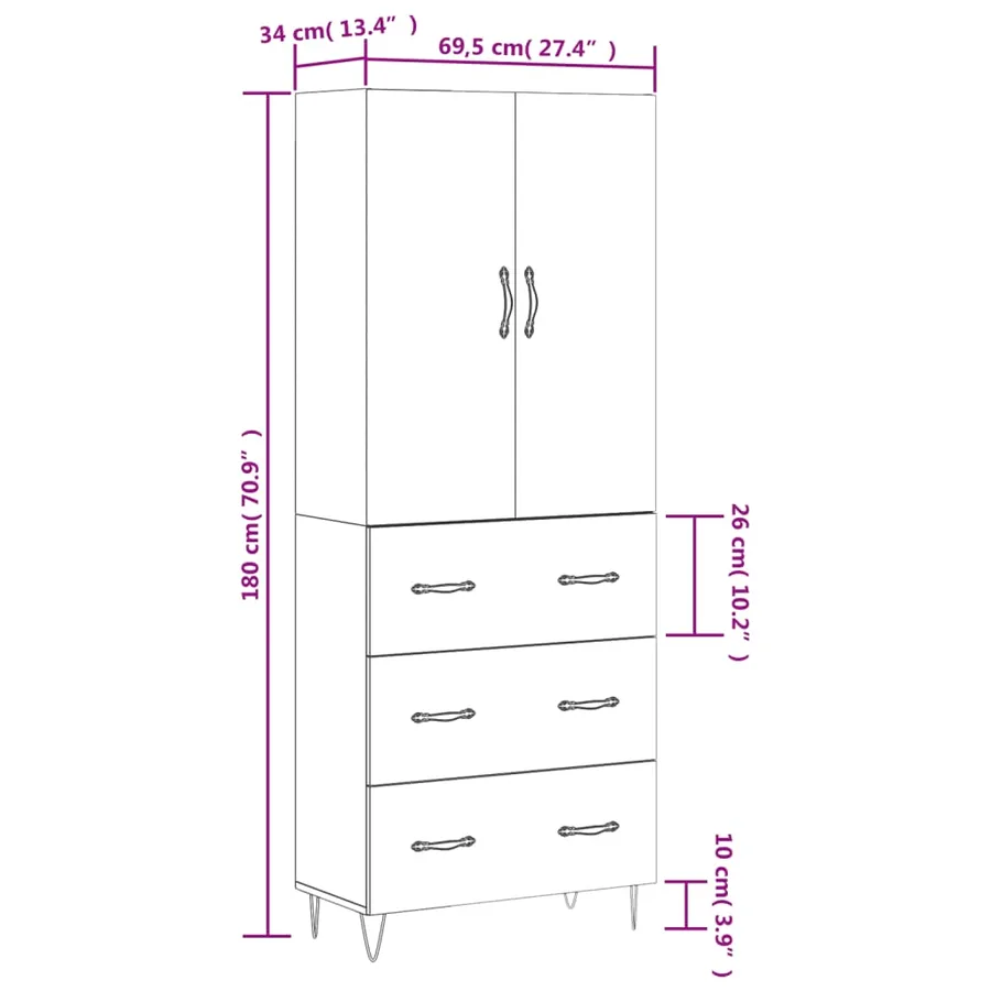 Buffet haut Chêne fumé 69,5x34x180 cm Bois d'ingénierie - 14