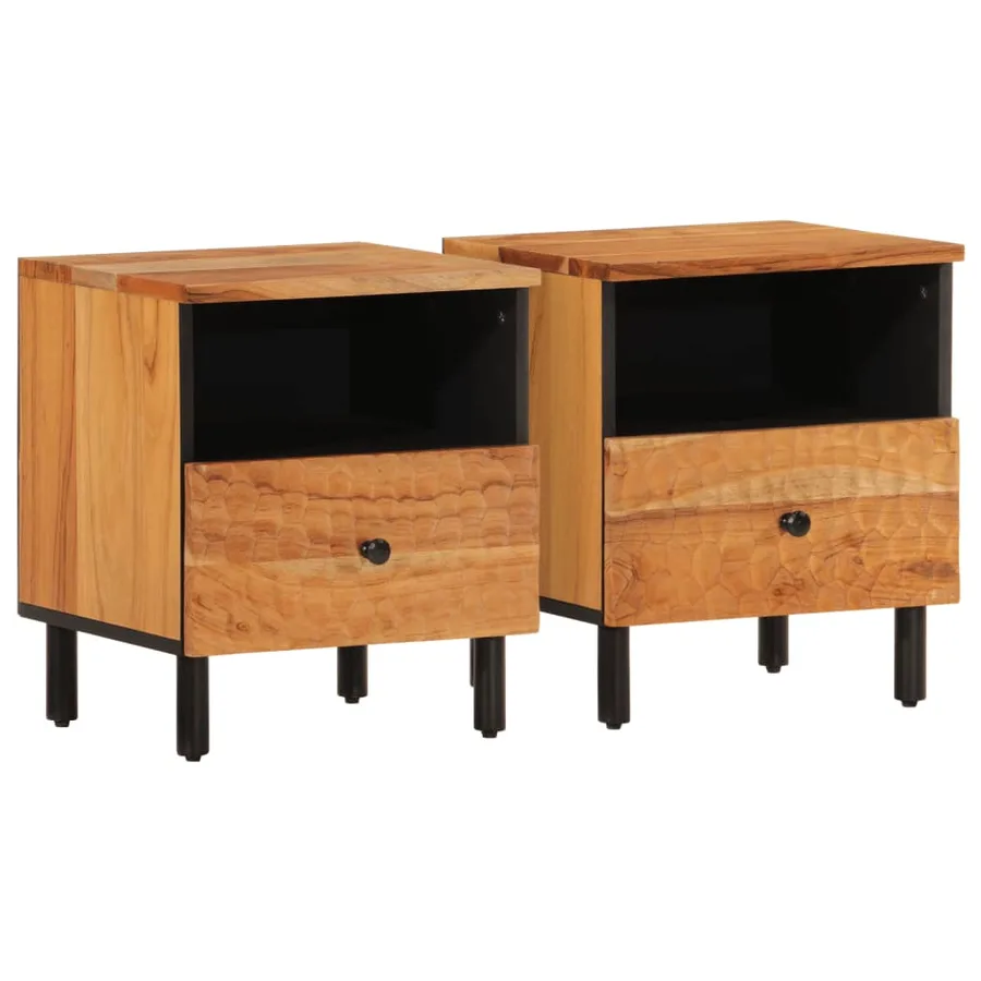 Tables de chevet 2 pcs 40x33x46 cm Bois d'acacia massif - 2