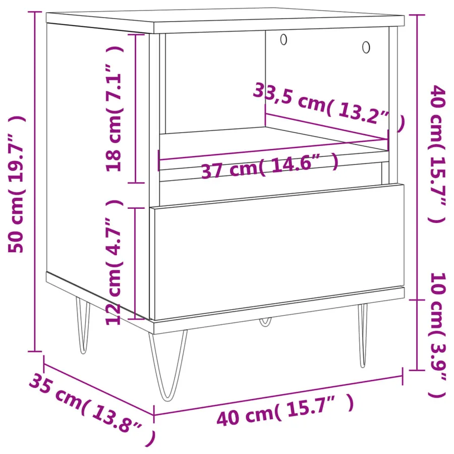 Table de chevet chêne fumé 40x35x50 cm bois d’ingénierie - 11
