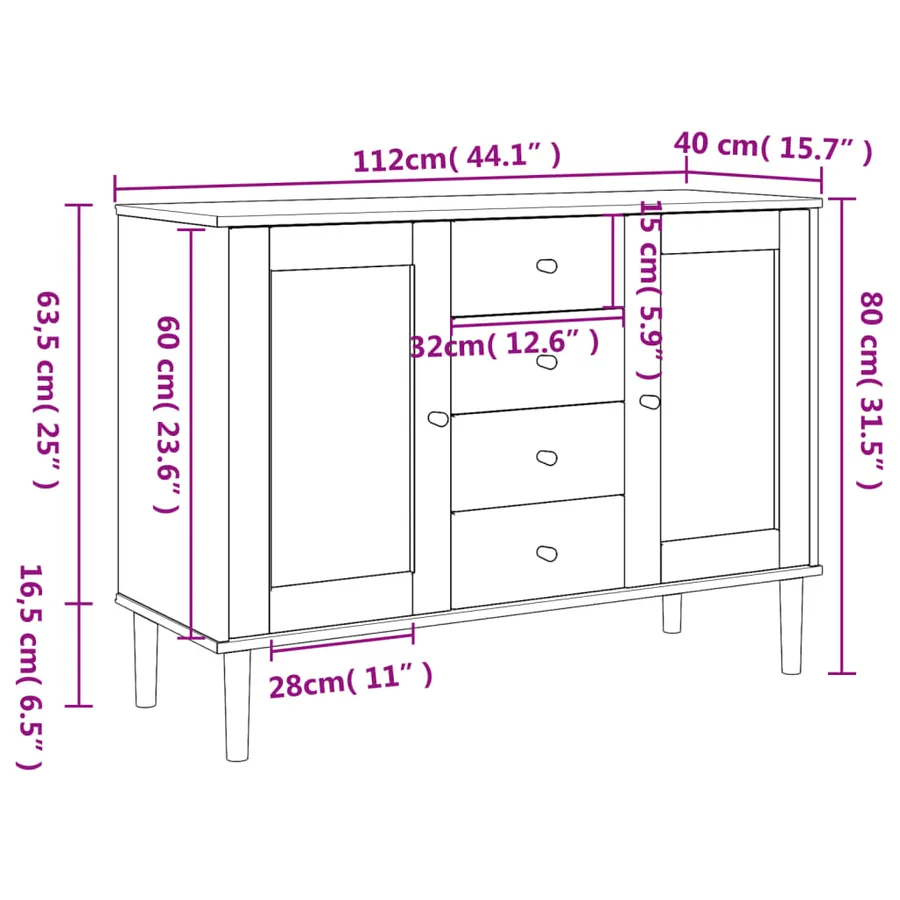 Buffet SENJA aspect rotin noir 112x40x80cm bois massif de pin - 10