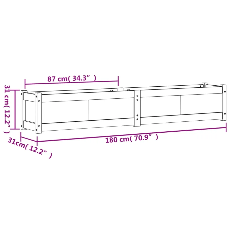 Jardinière blanc 180x31x31 cm bois de pin massif - 11