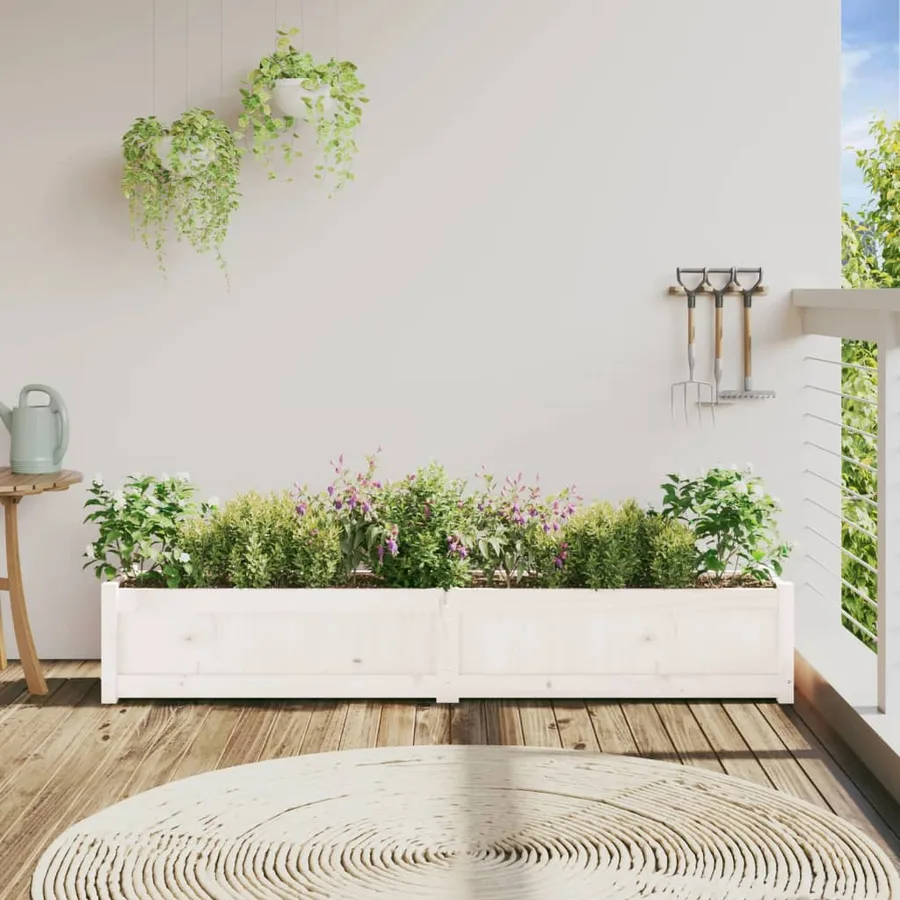Jardinière blanc 180x31x31 cm bois de pin massif - 3
