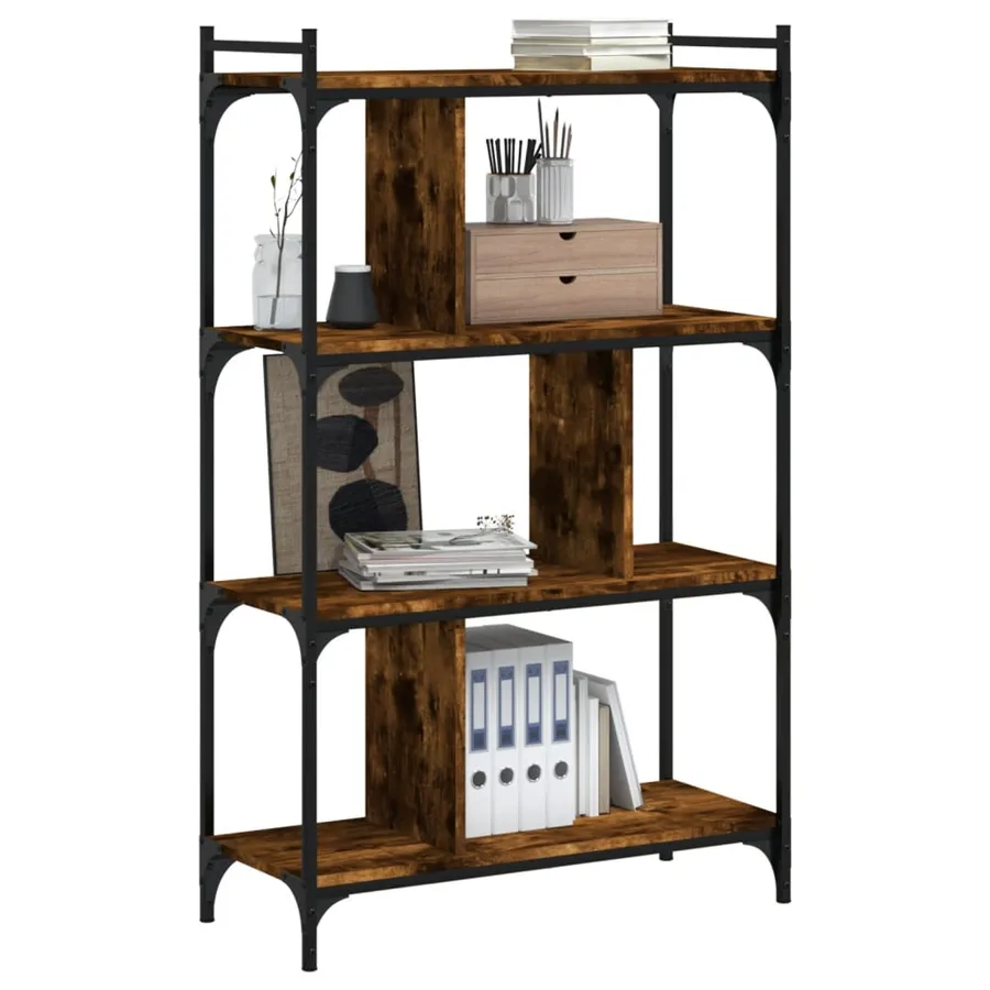 Bibliothèque 4 niveaux chêne fumé 76x32x123cm bois d'ingénierie - 6