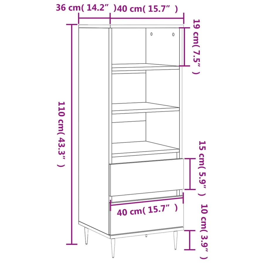 Buffet haut Chêne fumé 40x36x110 cm Bois d'ingénierie - 11