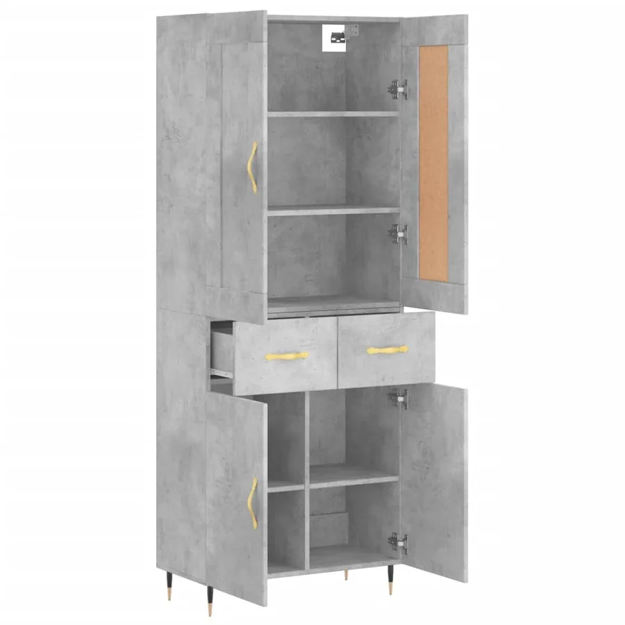 Buffet haut Gris béton 69,5x34x180 cm Bois d'ingénierie - 3