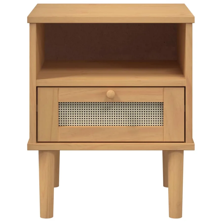 Table de chevet SENJA aspect de rotin marron bois de pin massif - 6