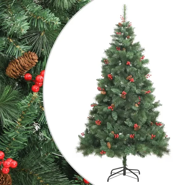 Sapin de Noël artificiel avec pommes de pin et baies 210 cm