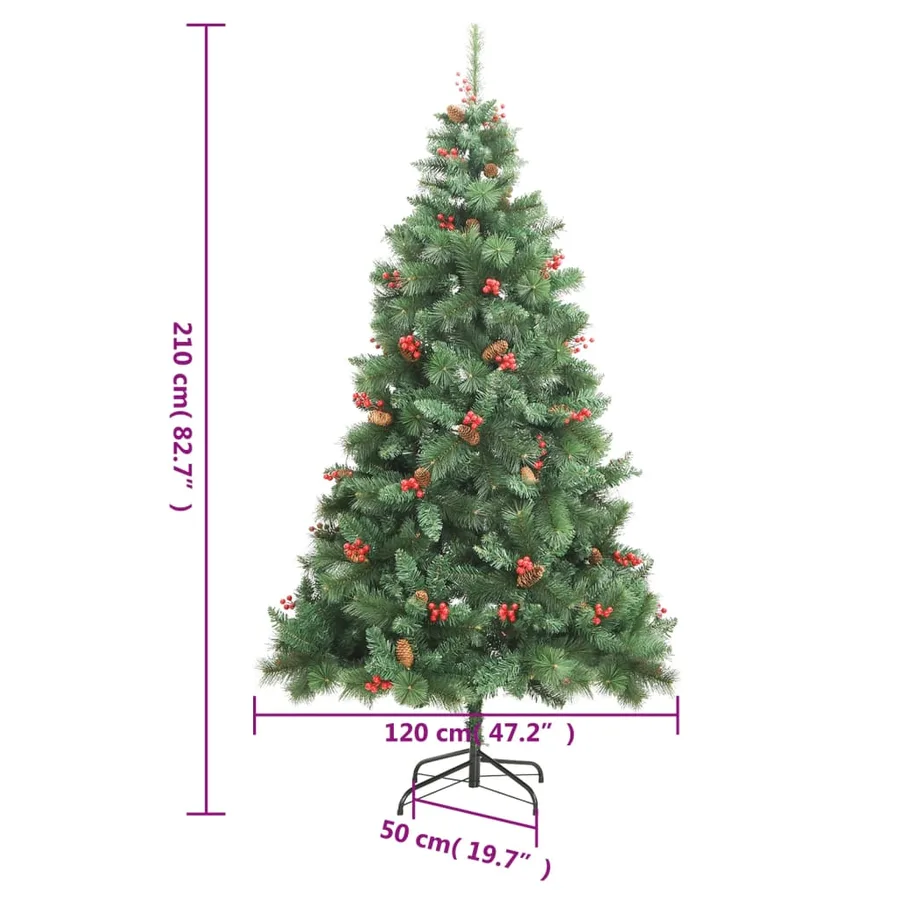 Sapin de Noël artificiel avec pommes de pin et baies 210 cm - 9
