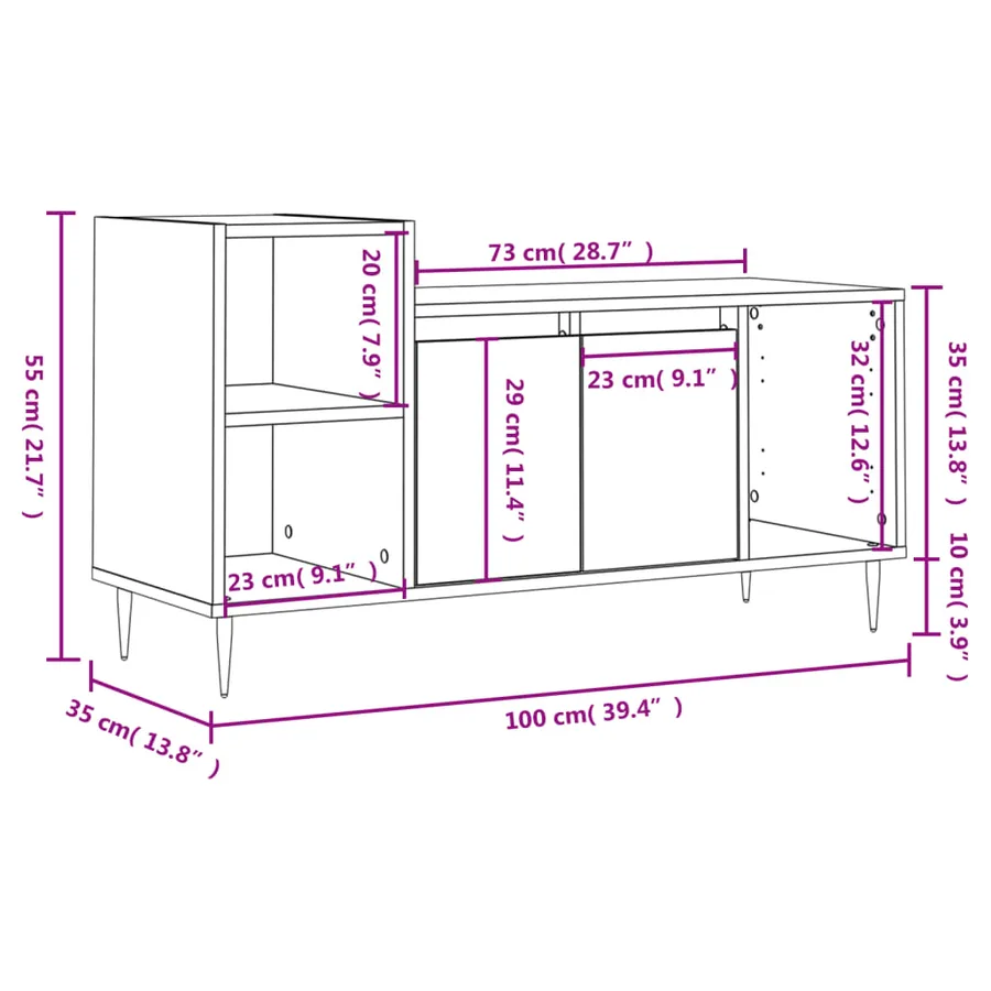 Meuble TV Gris béton 100x35x55 cm Bois d'ingénierie - 12