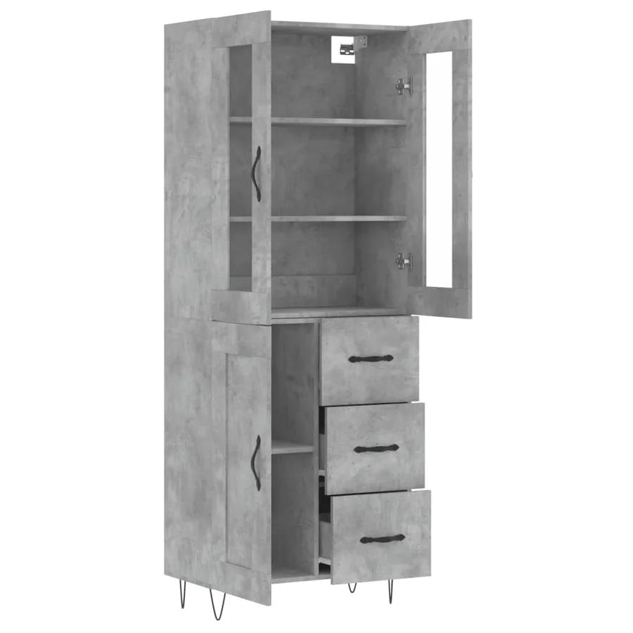Buffet haut Gris béton 69,5x34x180 cm Bois d'ingénierie - 4