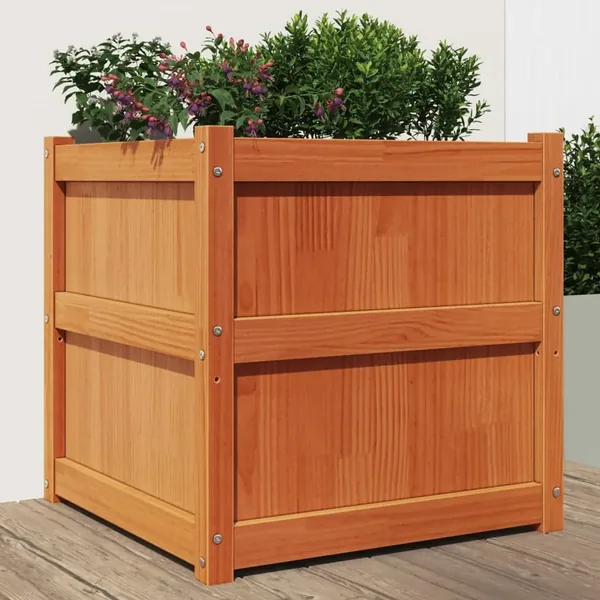 Jardinière cire marron 60x60x60 cm bois de pin massif