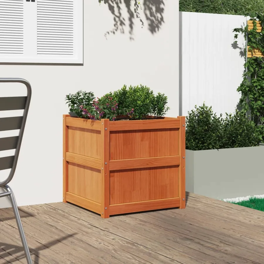 Jardinière cire marron 60x60x60 cm bois de pin massif - 3