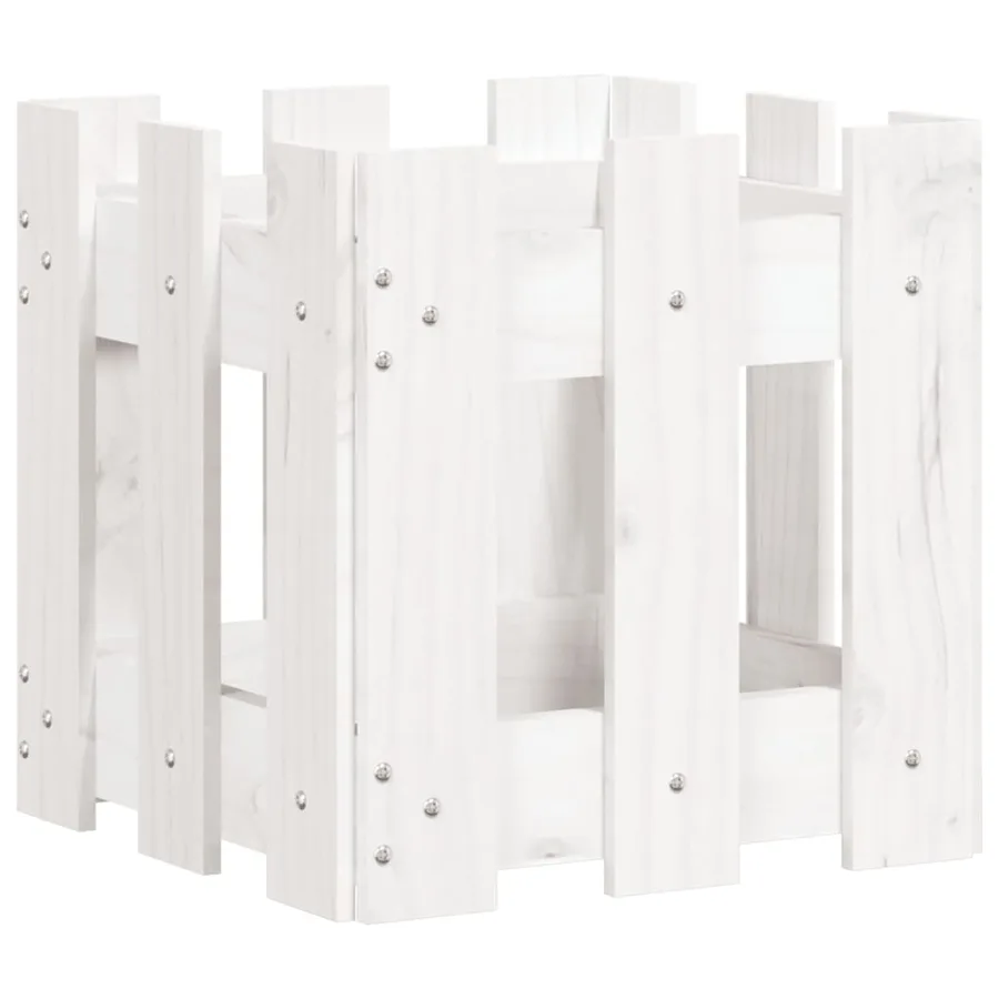 Jardinière avec design de clôture blanc 30x30x30 cm pin massif - 2