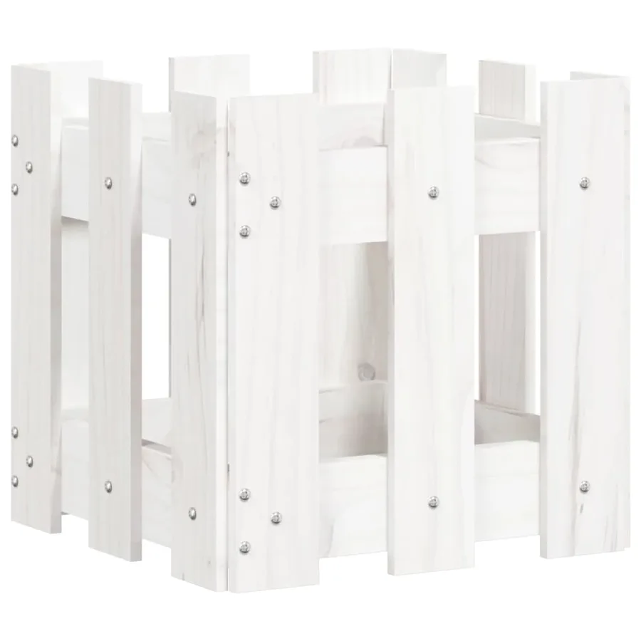 Jardinière avec design de clôture blanc 30x30x30 cm pin massif - 4