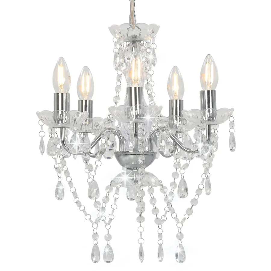 Lustre avec perles de cristal Argenté Rond 5 x E14