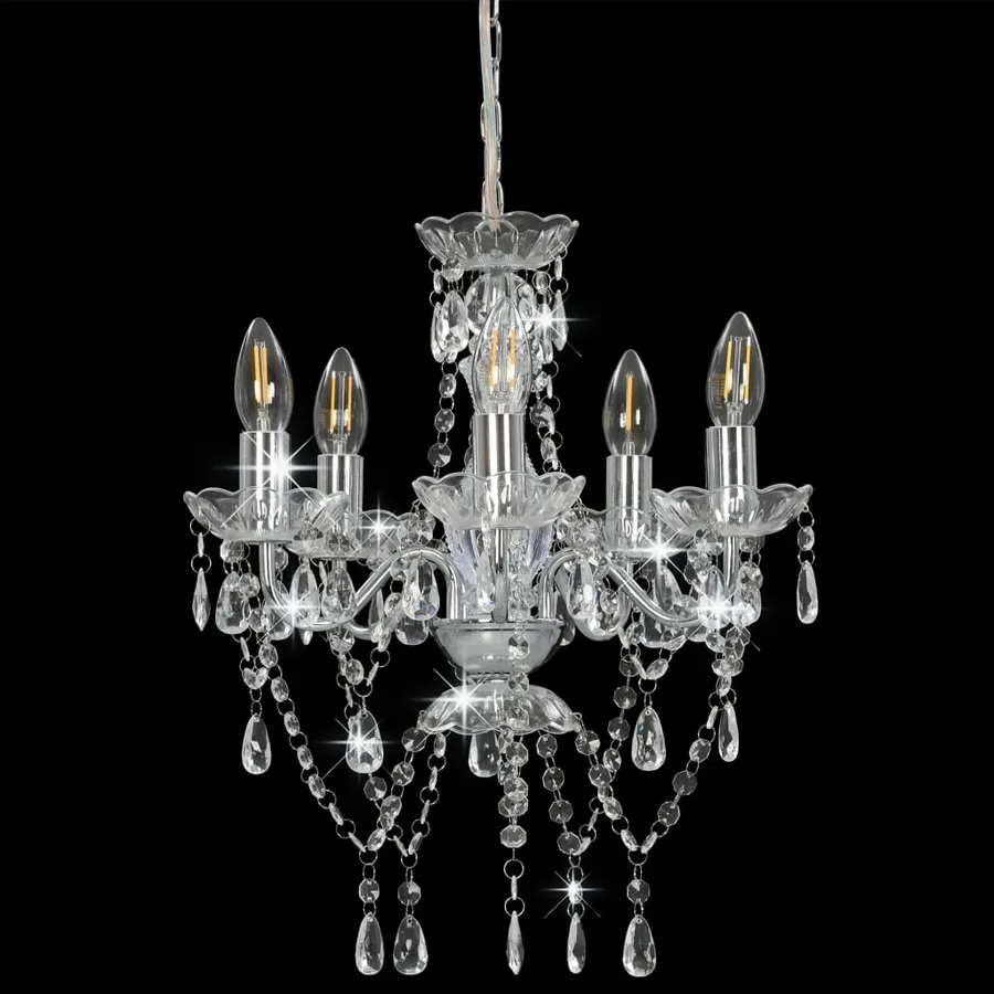 Lustre avec perles de cristal Argenté Rond 5 x E14 - 3