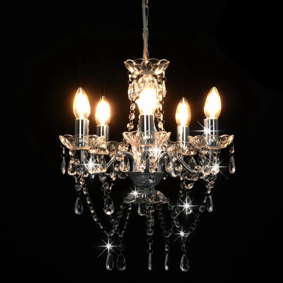 Lustre avec perles de cristal Argenté Rond 5 x E14 - 4