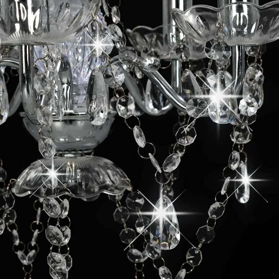 Lustre avec perles de cristal Argenté Rond 5 x E14 - 7