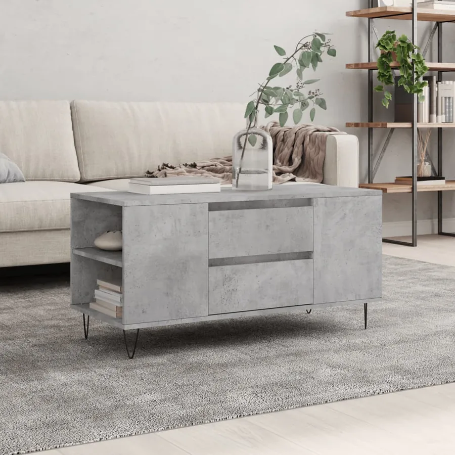 Table basse gris béton 102x44,5x50 cm bois d'ingénierie