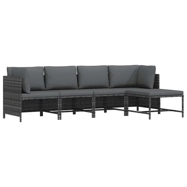 Salon de jardin 4 pcs avec coussins Résine tressée Gris