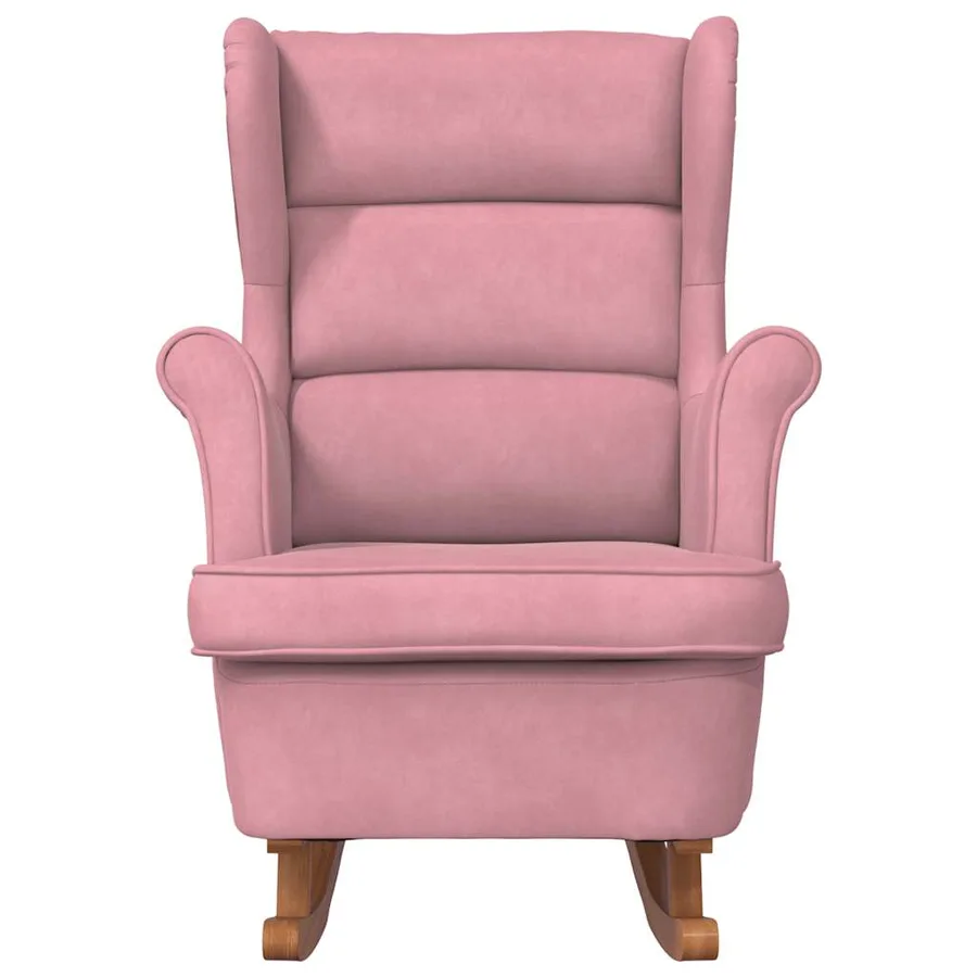 Fauteuil à bascule à oreilles en velours rose bois massif - 4
