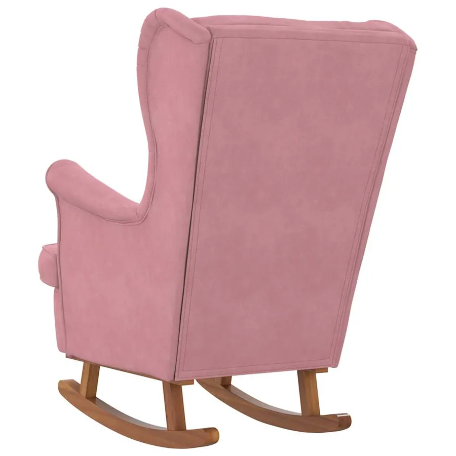 Fauteuil à bascule à oreilles en velours rose bois massif - 6