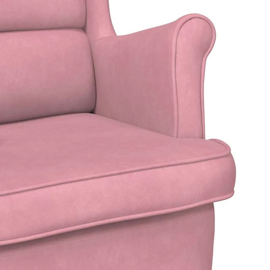Fauteuil à bascule à oreilles en velours rose bois massif - 7