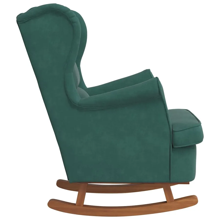 Fauteuil à bascule à oreilles en velours vert foncé bois massif - 5