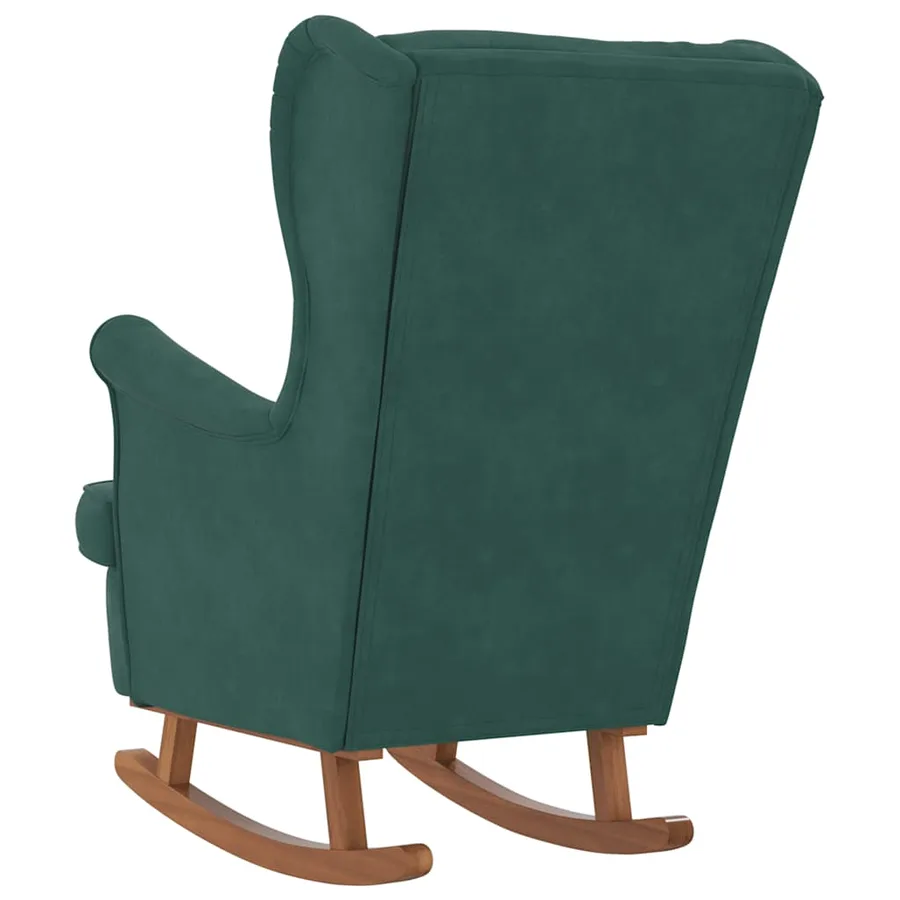 Fauteuil à bascule à oreilles en velours vert foncé bois massif - 6