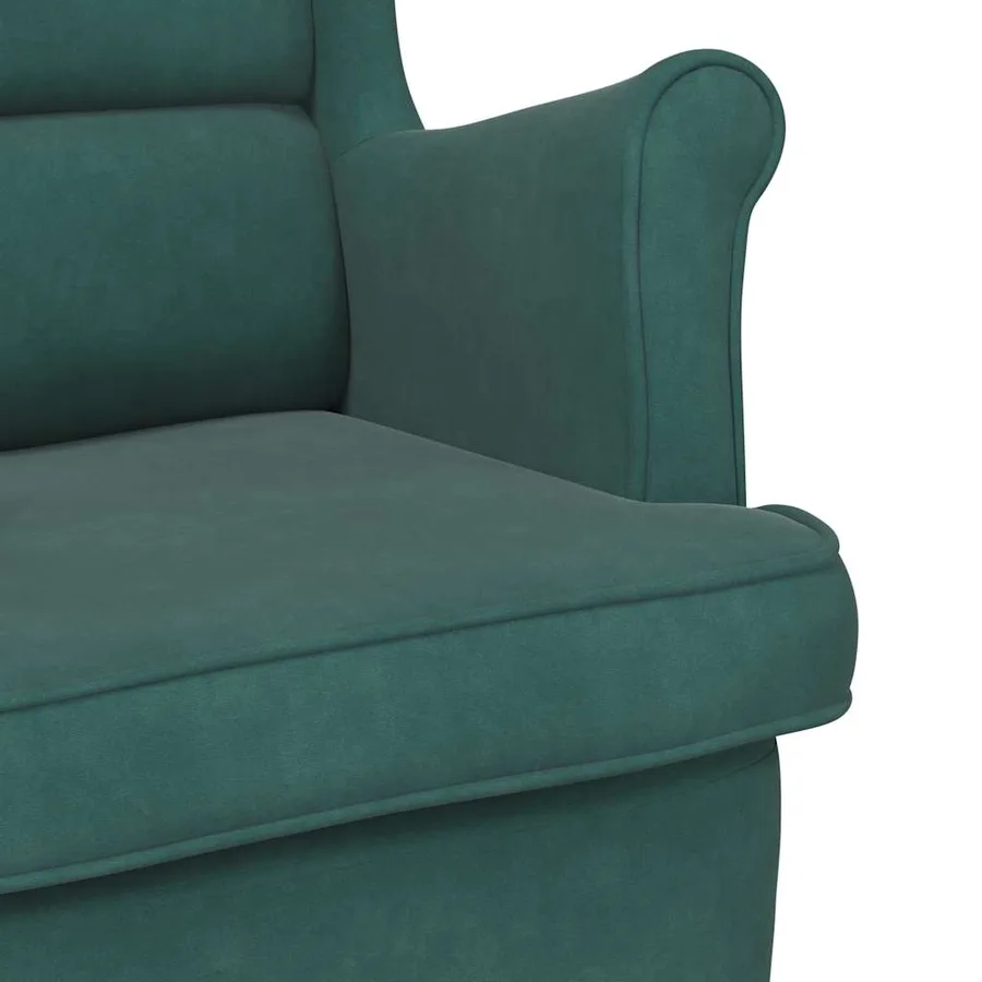 Fauteuil à bascule à oreilles en velours vert foncé bois massif - 7
