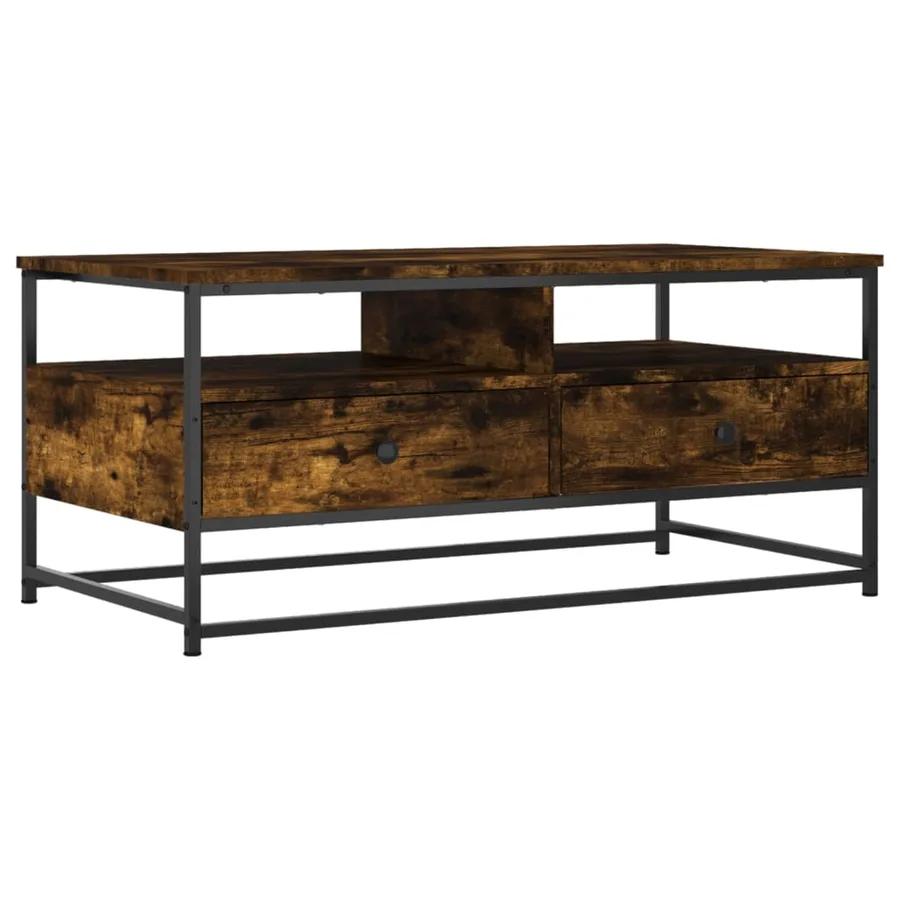 Table basse chêne fumé 100x51x45 cm bois d'ingénierie - 2
