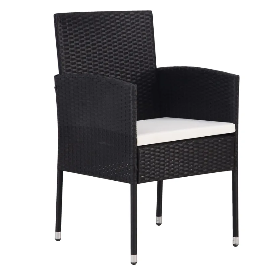 Chaises de jardin coussins blanc crème 4pcs noir résine tressée - 2