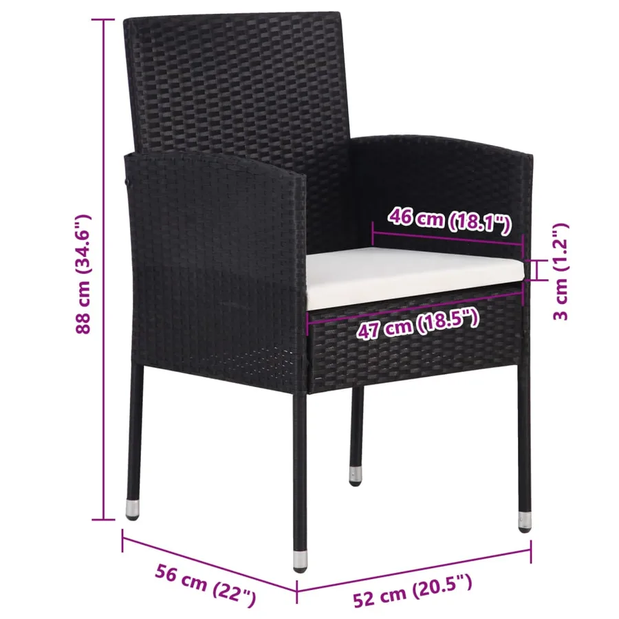 Chaises de jardin coussins blanc crème 4pcs noir résine tressée - 7