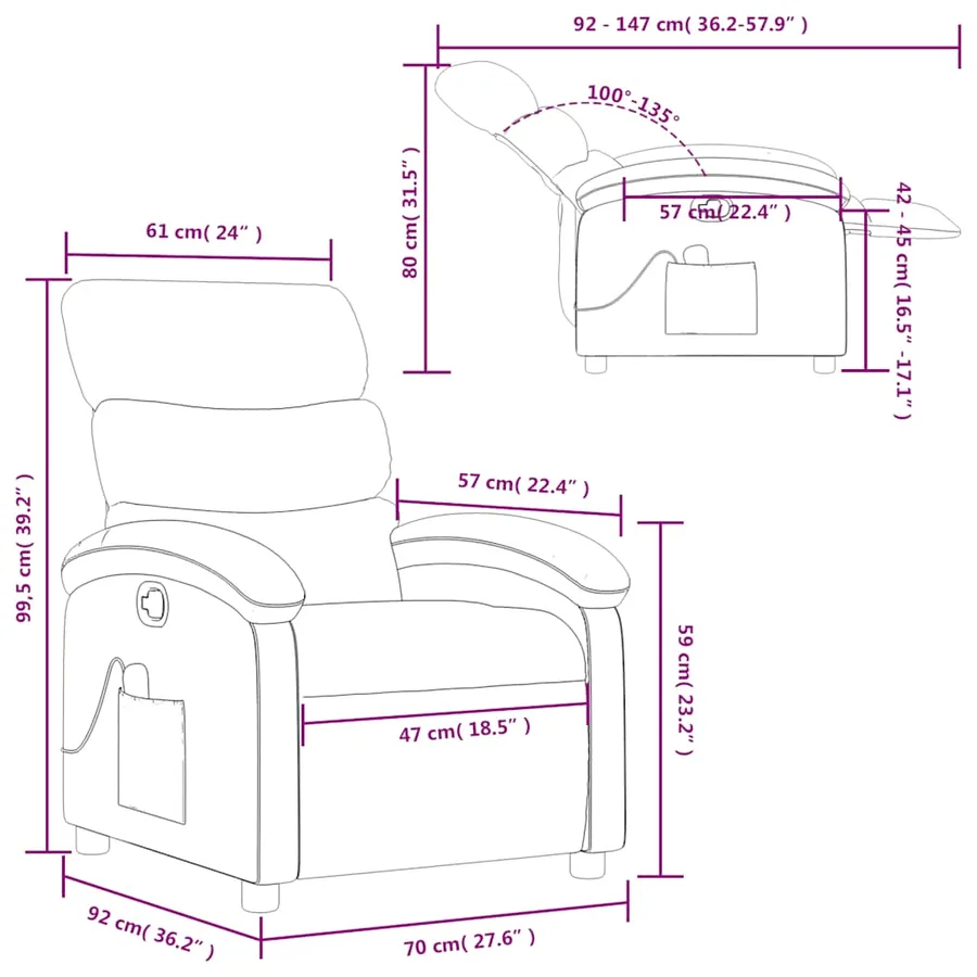 Fauteuil inclinable de massage crème tissu - 13