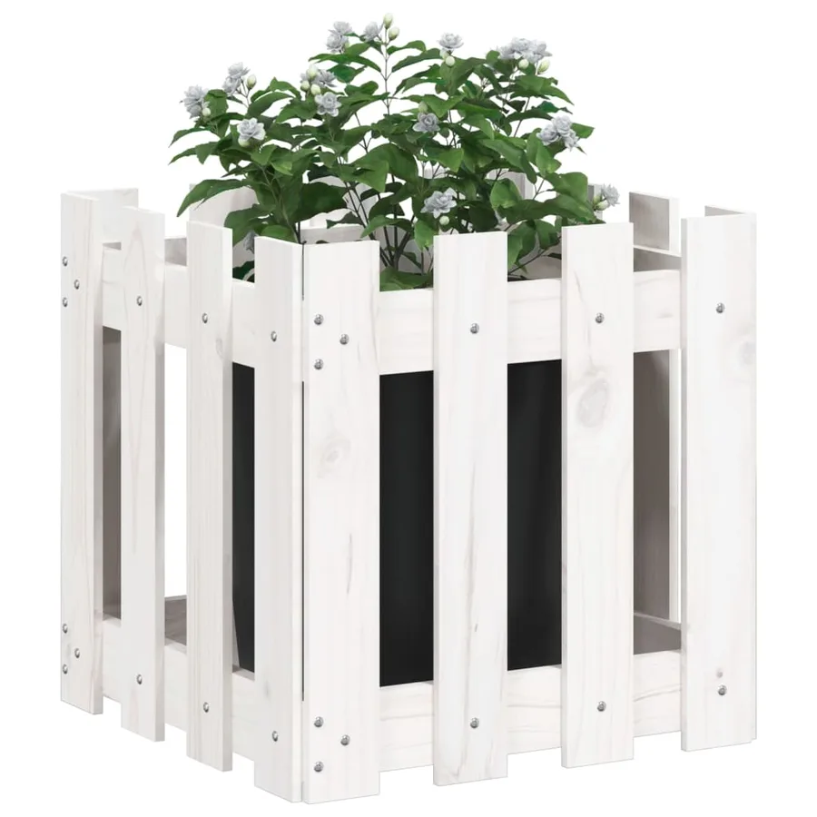Jardinière avec design de clôture blanc 40x40x40 cm pin massif - 3