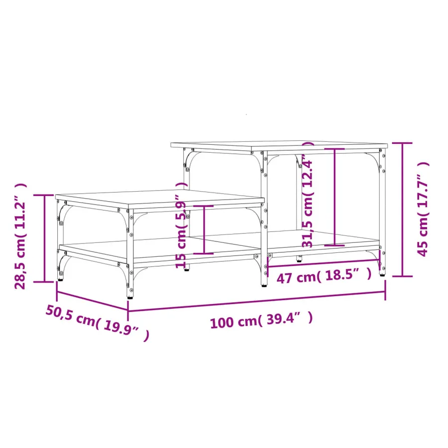 Table basse chêne fumé 100x50,5x45 cm bois d'ingénierie - 9