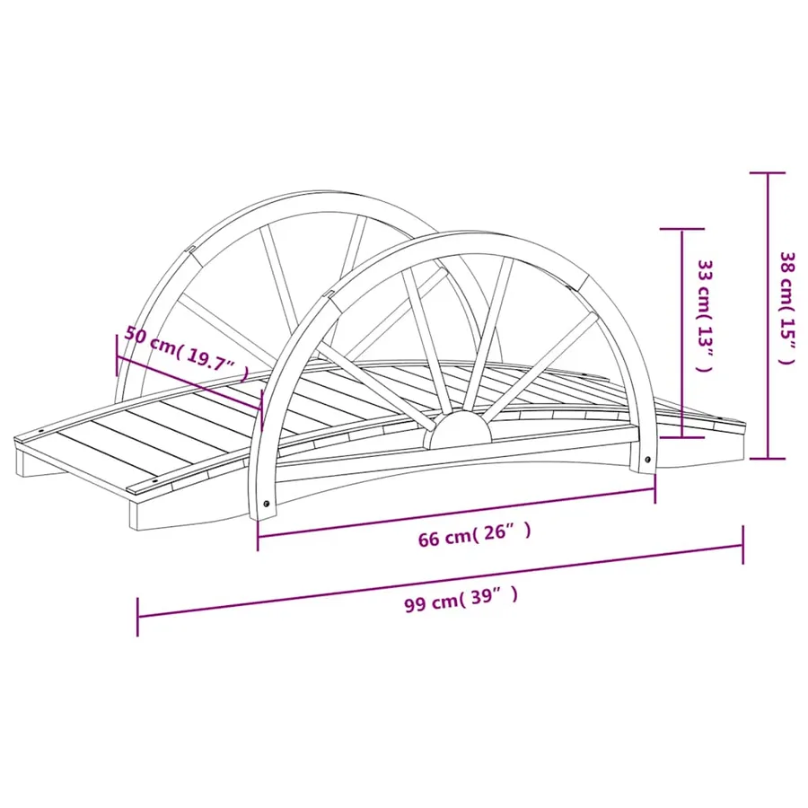 Pont de jardin avec demi-roue 99x50x38 cm bois de sapin massif - 6