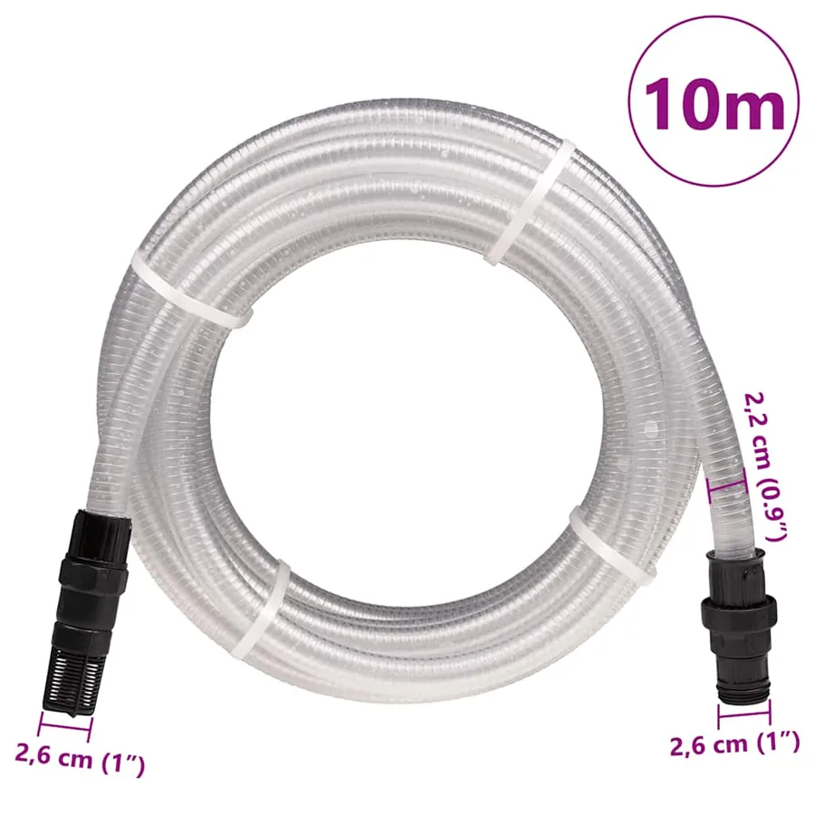 Tuyau d'aspiration avec raccords en PVC transparent 1" 10 m PVC - 9