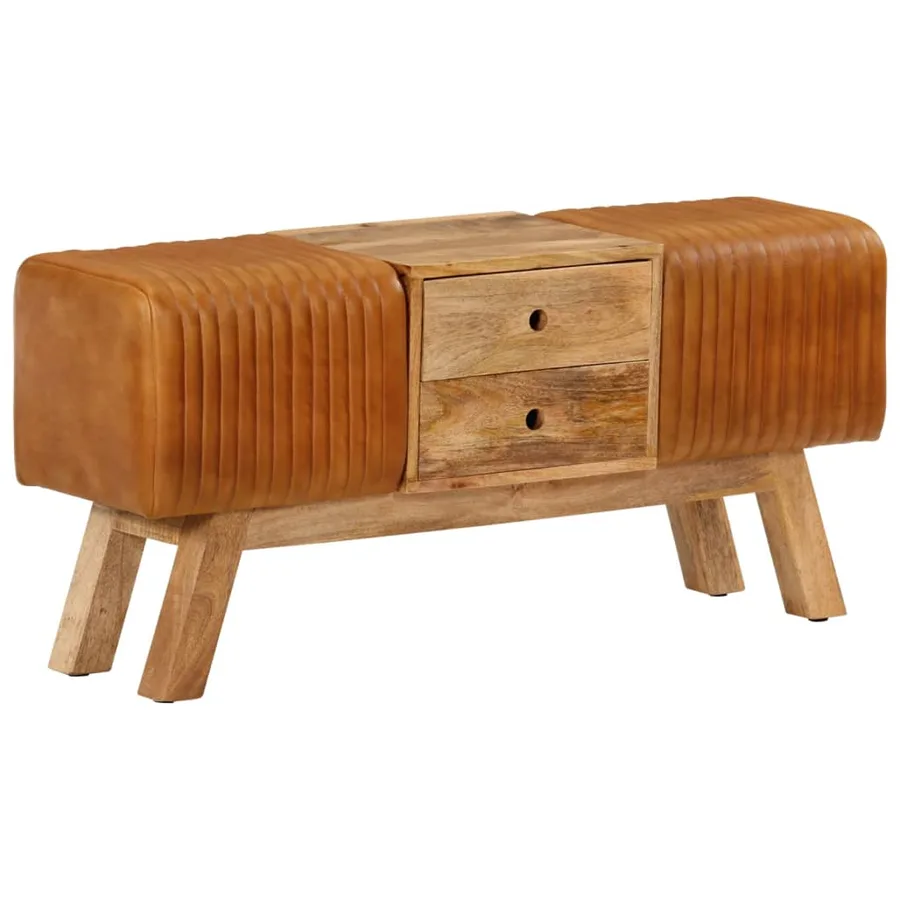 Banc de bok Marron 107 cm Cuir de chèvre véritable - 10
