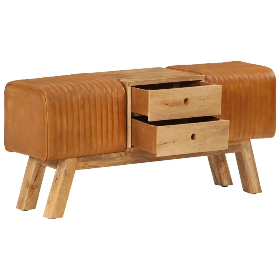 Banc de bok Marron 107 cm Cuir de chèvre véritable - 2