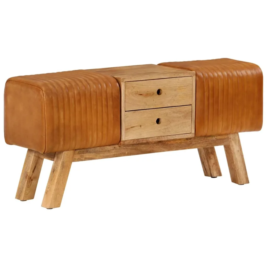 Banc de bok Marron 107 cm Cuir de chèvre véritable - 9