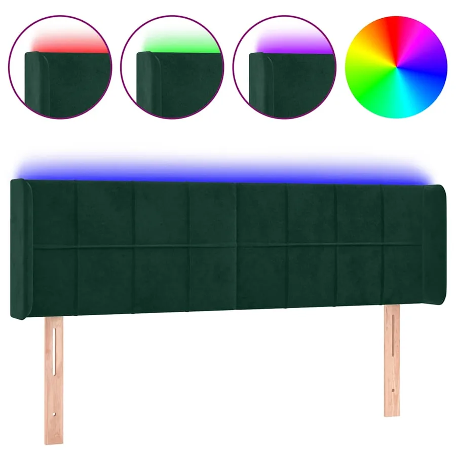 Tête de lit à LED Vert foncé 147x16x78/88 cm Velours - 2