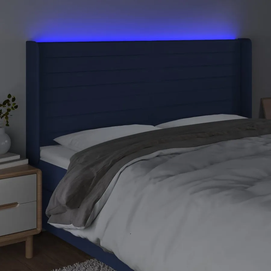 Tête de lit à LED Bleu 183x16x118/128 cm Tissu - 4
