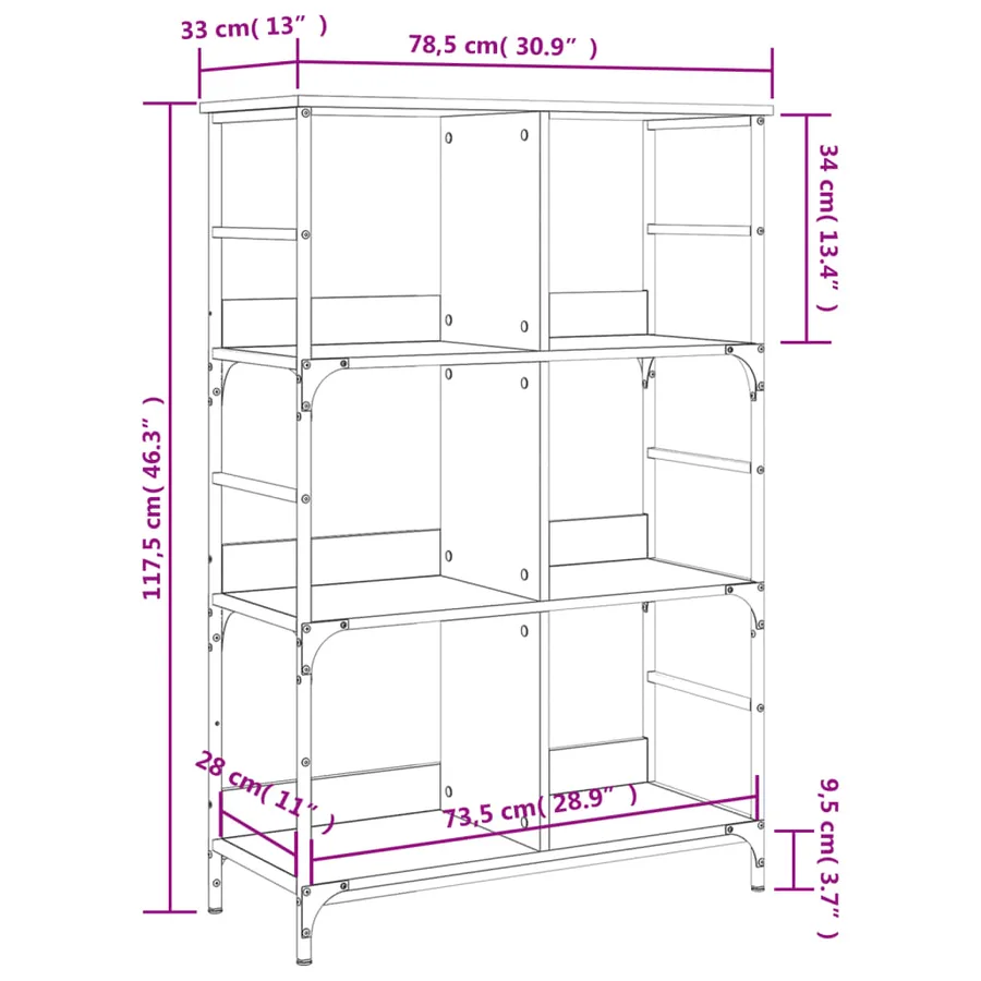 Bibliothèque sonoma gris 78,5x33x117,5 cm bois d'ingénierie - 9