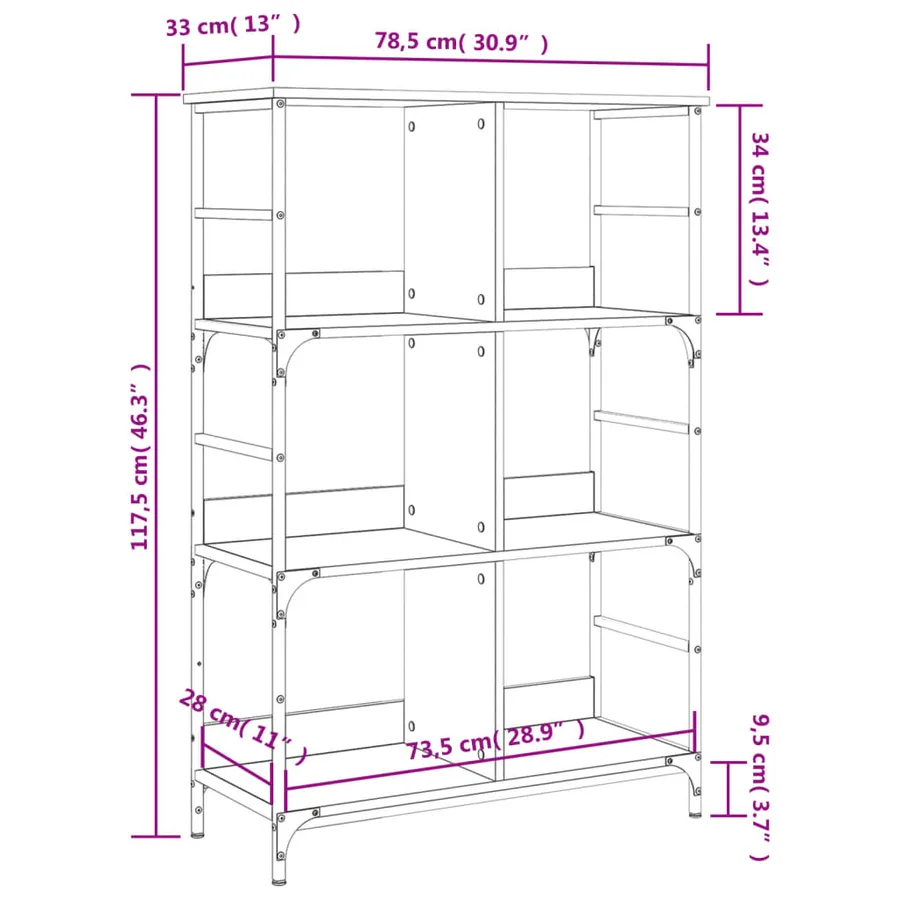 Bibliothèque chêne sonoma 78,5x33x117,5 cm bois d'ingénierie - 9